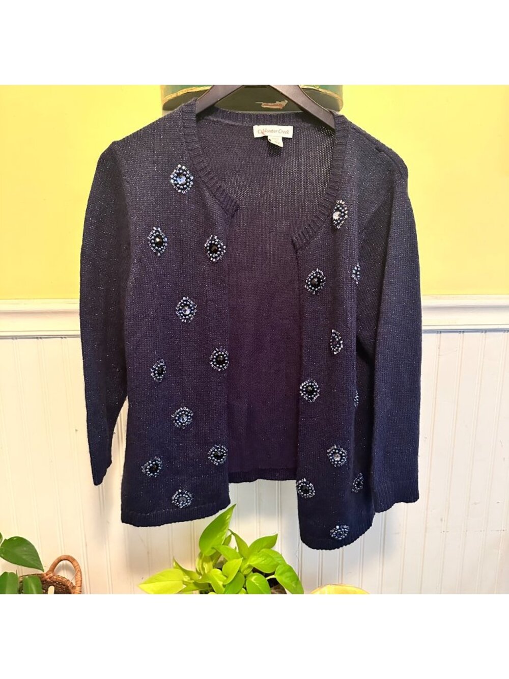 Coldwater Creek Womens Beaded Open Cardigan Navy Medium 10-12